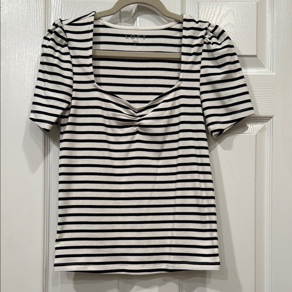 BRAND NEW-LOFT Black and White Striped Women's Top
